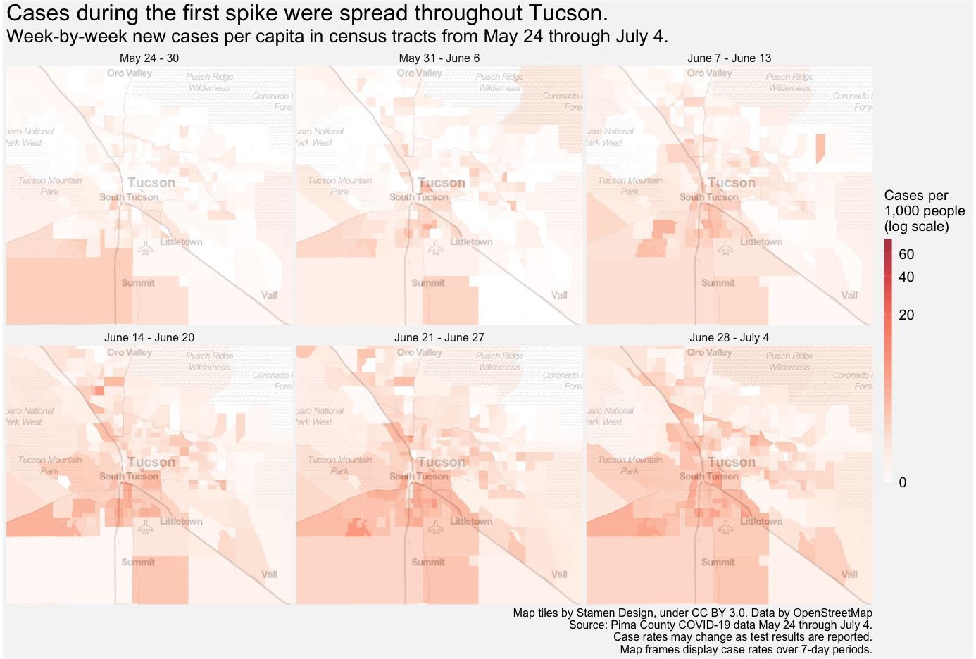 Map: COVID-19 cases in Tucson area May 24 - July 4